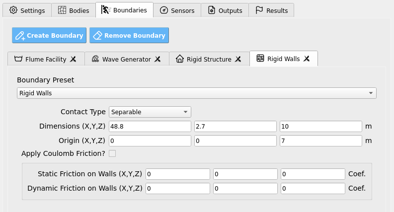HydroUQ Rigid Walls panel.