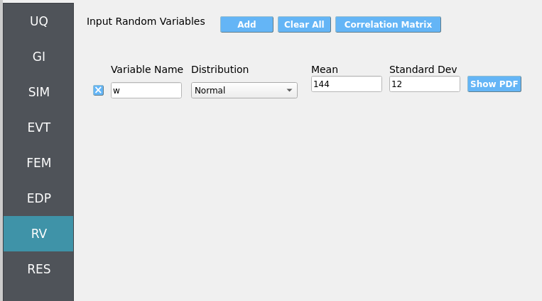 RV panel listing weight (w) with Normal distributions and parameters.