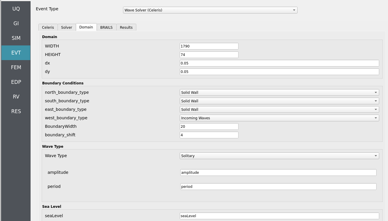 EVT panel showing Celeris Domain configuration.