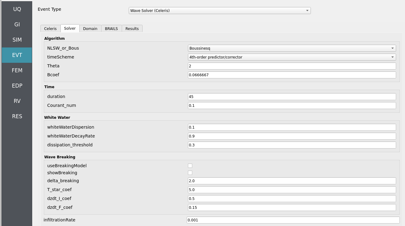 EVT panel showing Celeris Solver configuration.