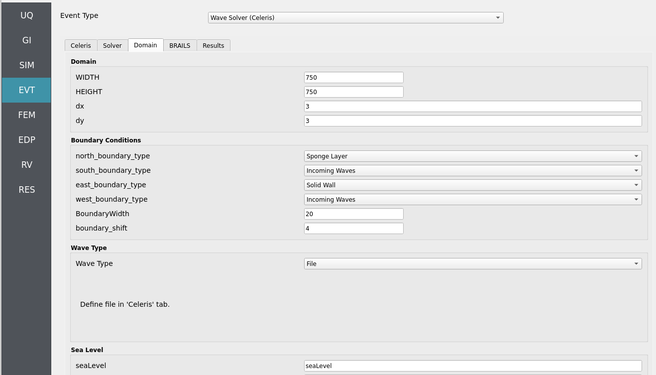 EVT panel showing Celeris Domain configuration.
