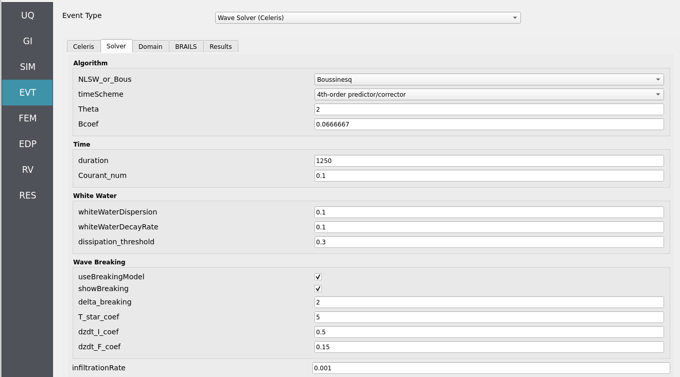 EVT panel showing Celeris Solver configuration.